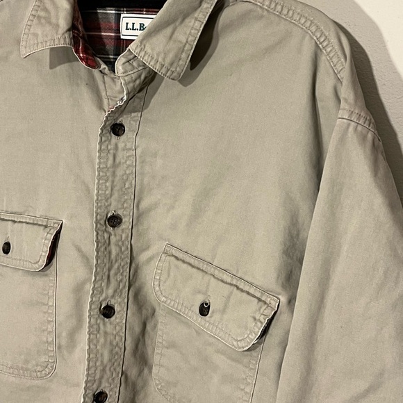 LL Bean Jacket Shacket Mens L Tan Flannel Line Hurricane Shirt Overshirt (E) - Picture 4 of 11